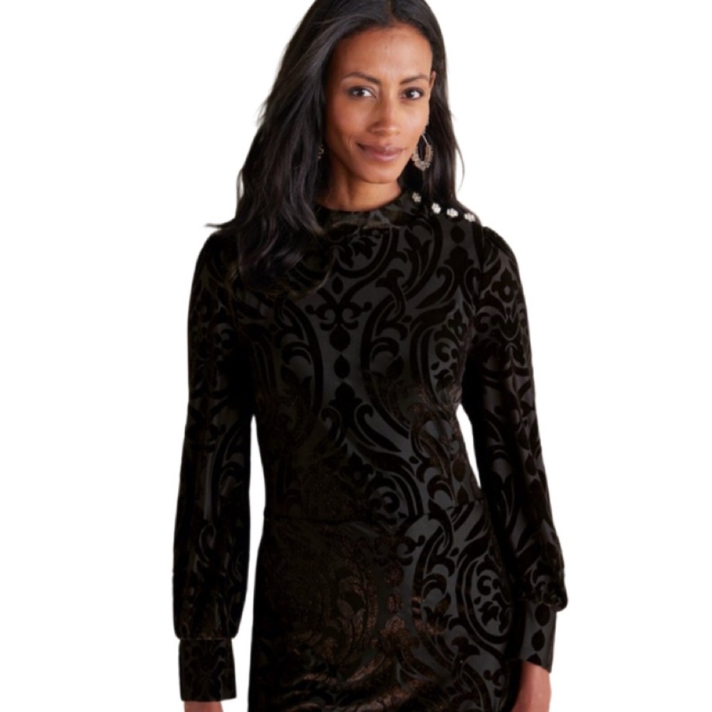 $170 NWT Soft Surroundings HADLEY Black Abstract Velvet Dress - Size 16 - Picture 4 of 14